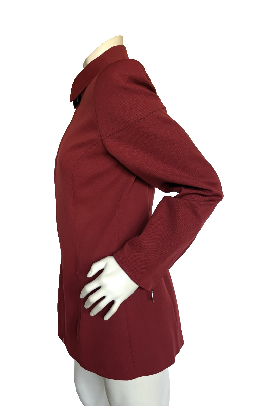 VINTAGE CLAUDE MONTANA CORAL RED VIRGIN WOOL ZIP UP JACKET SIZE: M