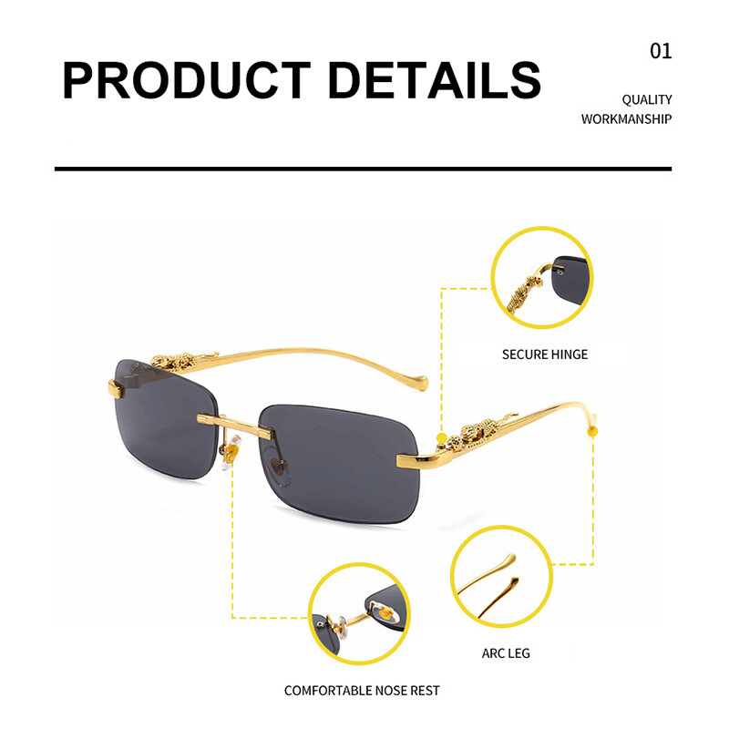 Rimless Rectangle Sunglasses Classic Frameless Eyewear Retro Candy Color Glasses