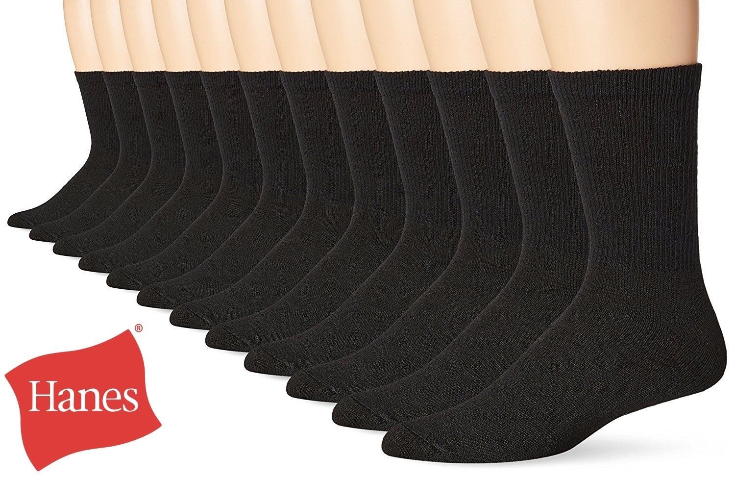 Hanes New Classics 6 Pack Premium Men’s Socks, Crew, Black, size 6-12/10-13