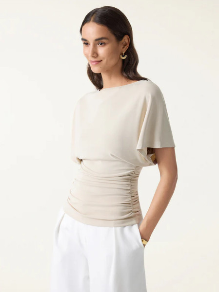 NEW OGL Effortless Boatneck Batwing Sleeve Side Ruched Top, Deep Navy