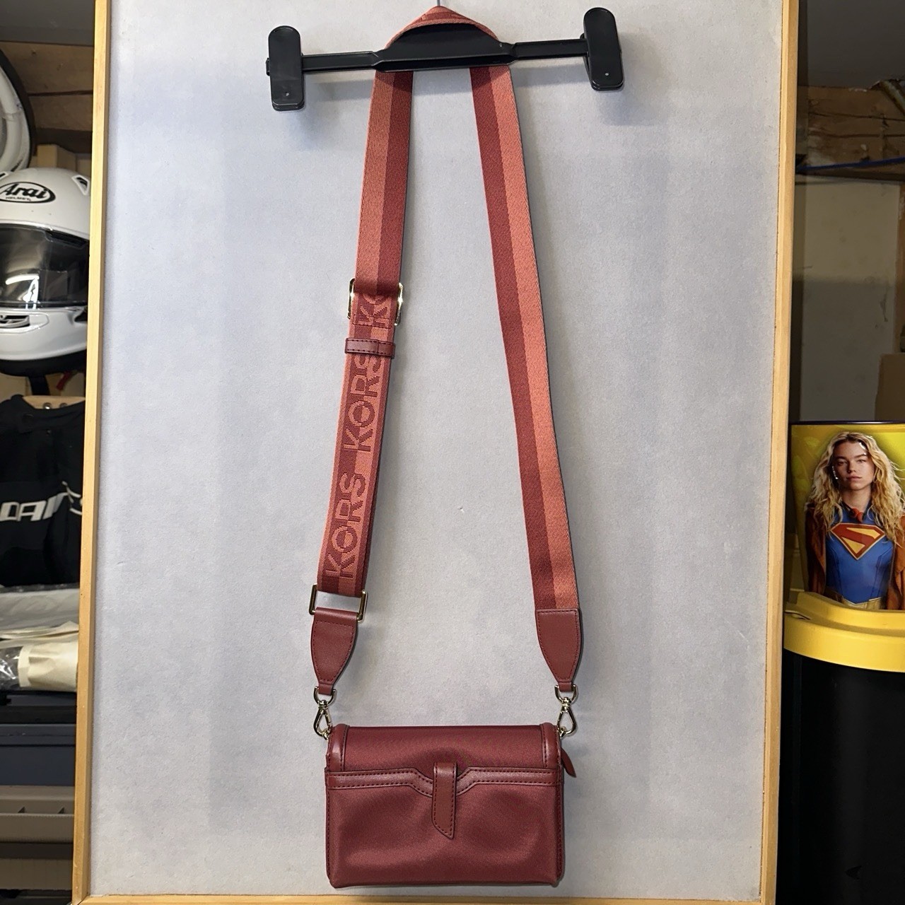 Michael Kors Burgundy Crossbody Wallet on Chain Logo Strap Detachable Snap Zip