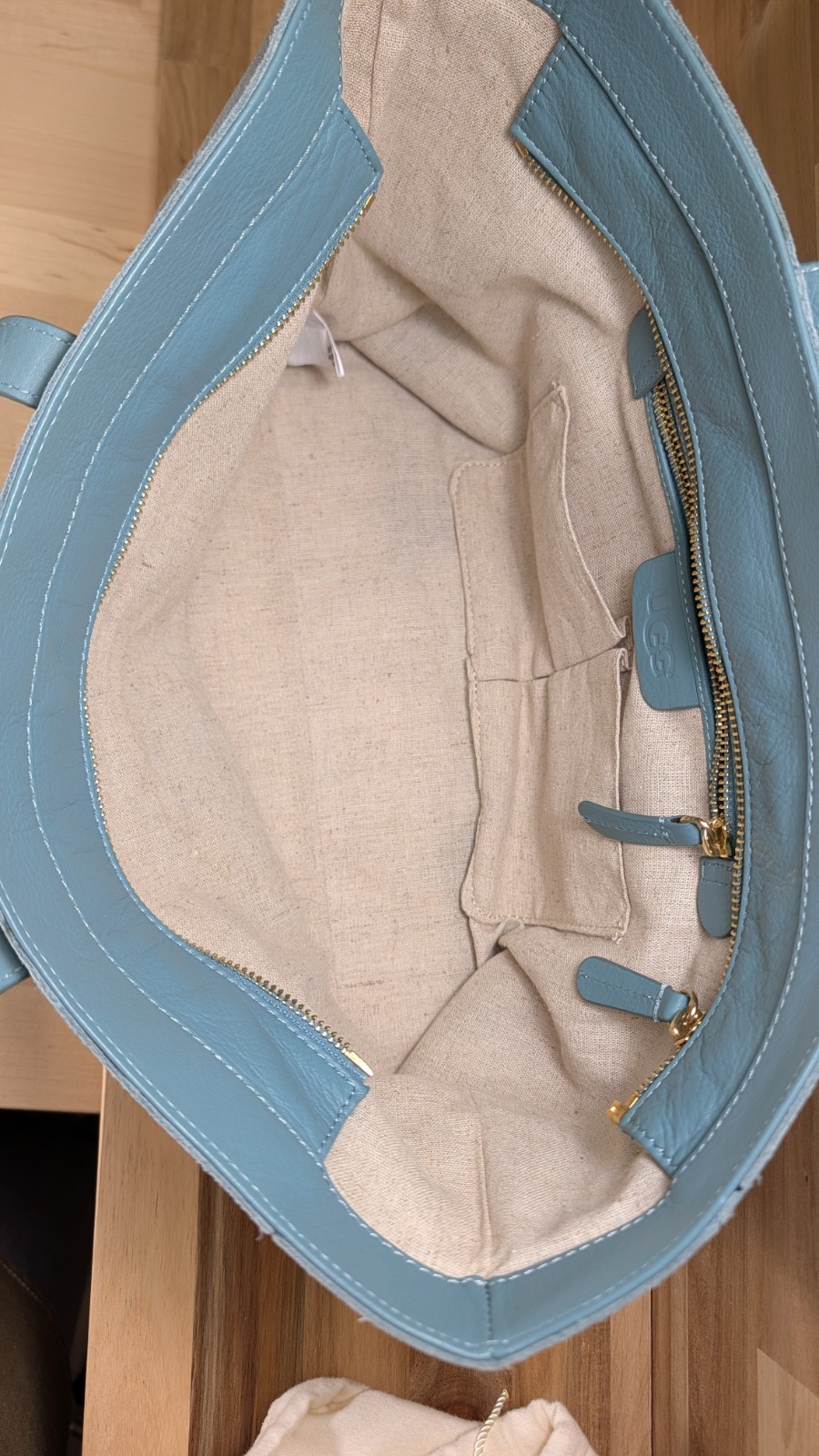UGG Premium Suede & Leather Tote Bag Chambray Blue Pristine w/ Dust Bag
