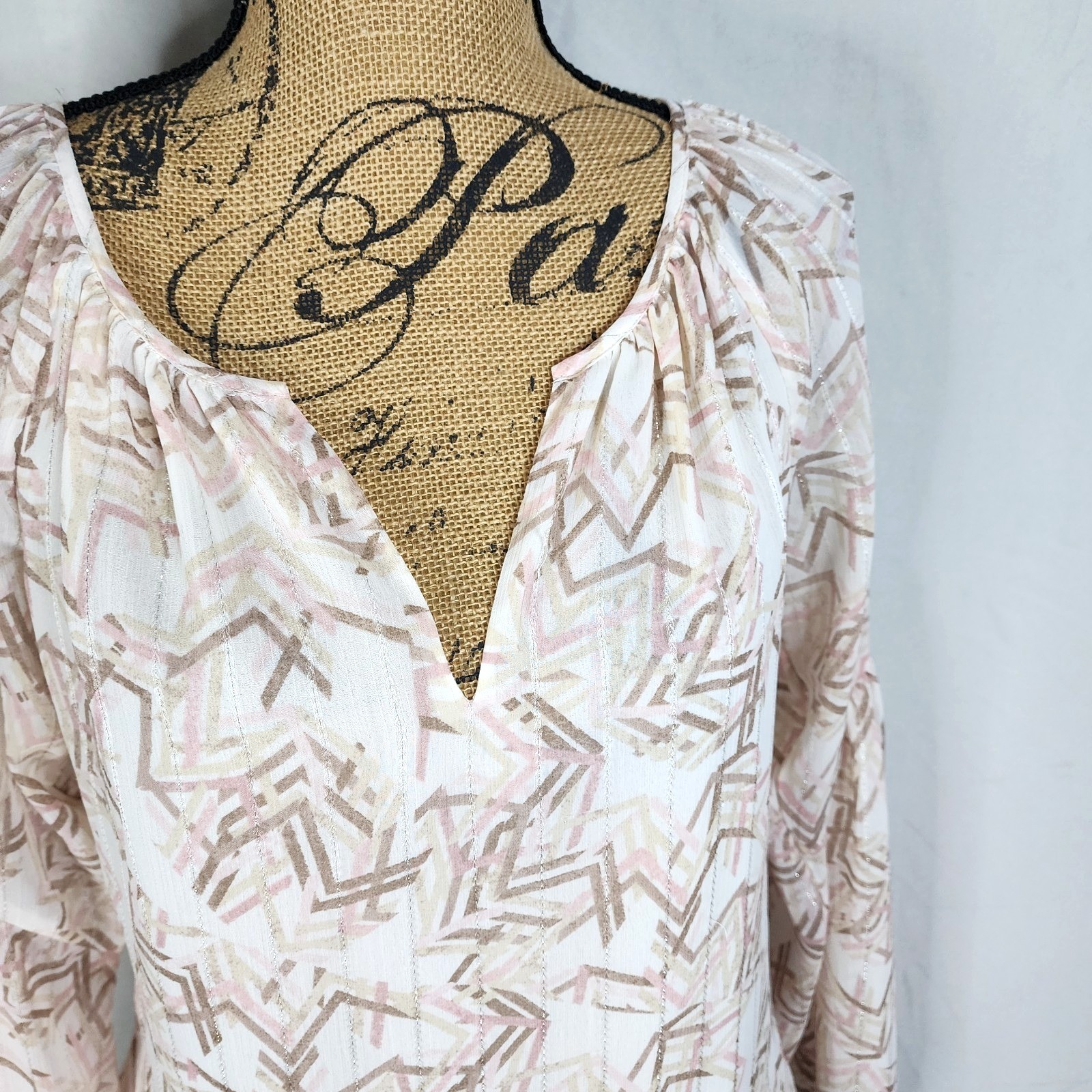 WHBM Size 4 Brookside Boho Pink Cream Print Blouse White House Black Market