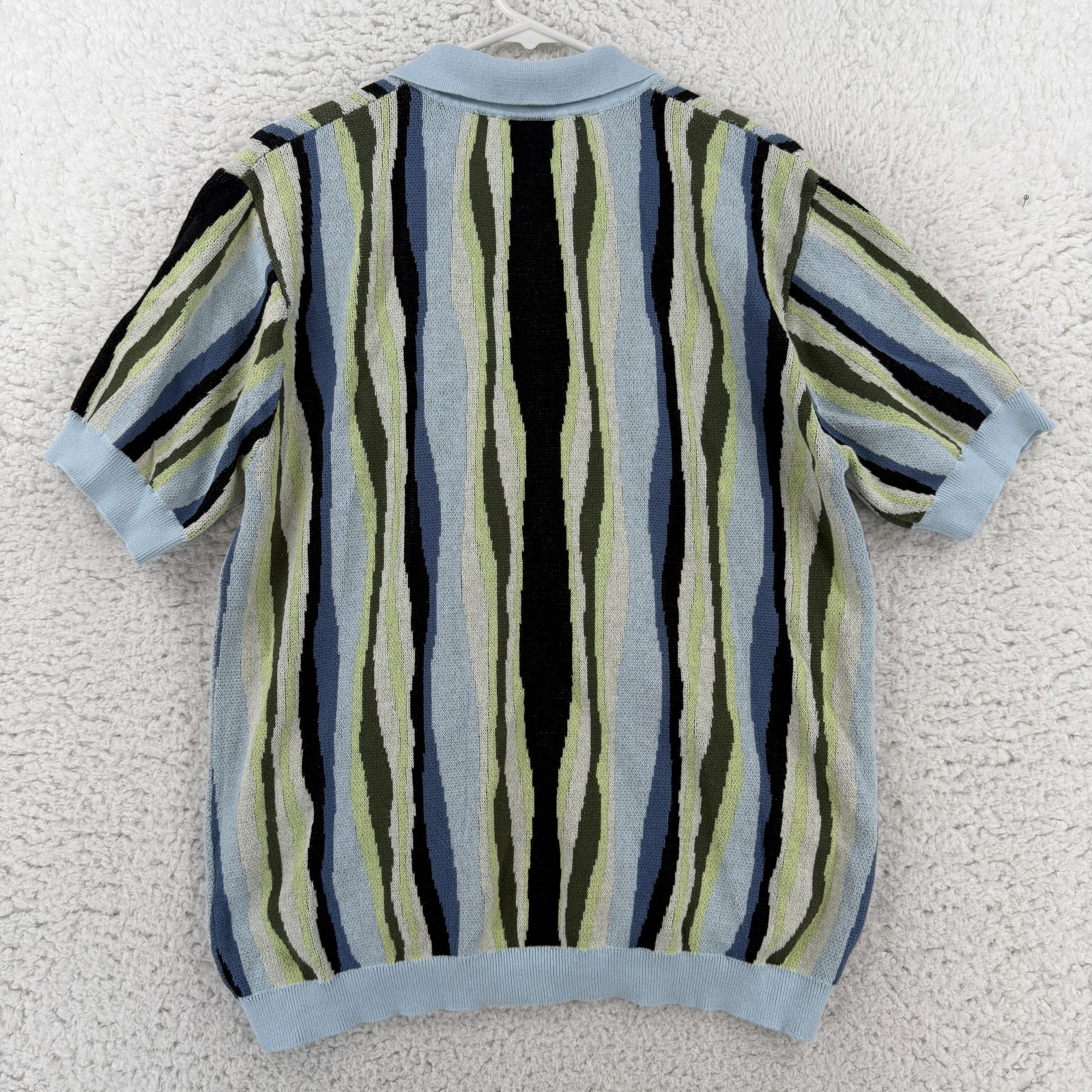 WeSC Sweater Mens Medium Blue Striped Button Cardigan Knit Polo Retro Y2K