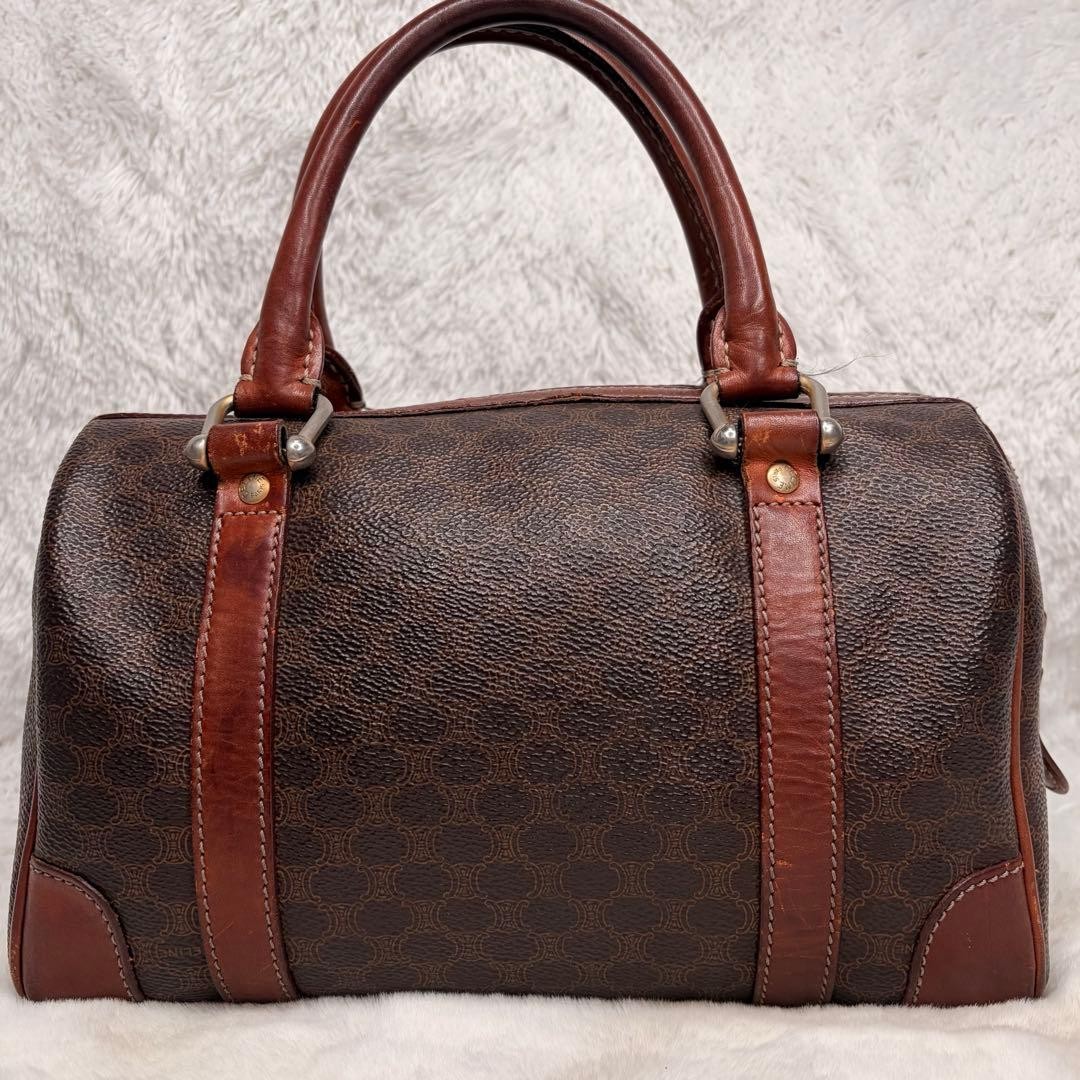Vintage CELINE PARIS Brown Canvas Macadam Leather Boston Tote Bag Made in Italy