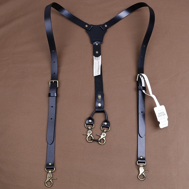 Quality Genuine Cowhide Leather 2cm Men’s Suspenders Y-shape Hook Buckle Suit