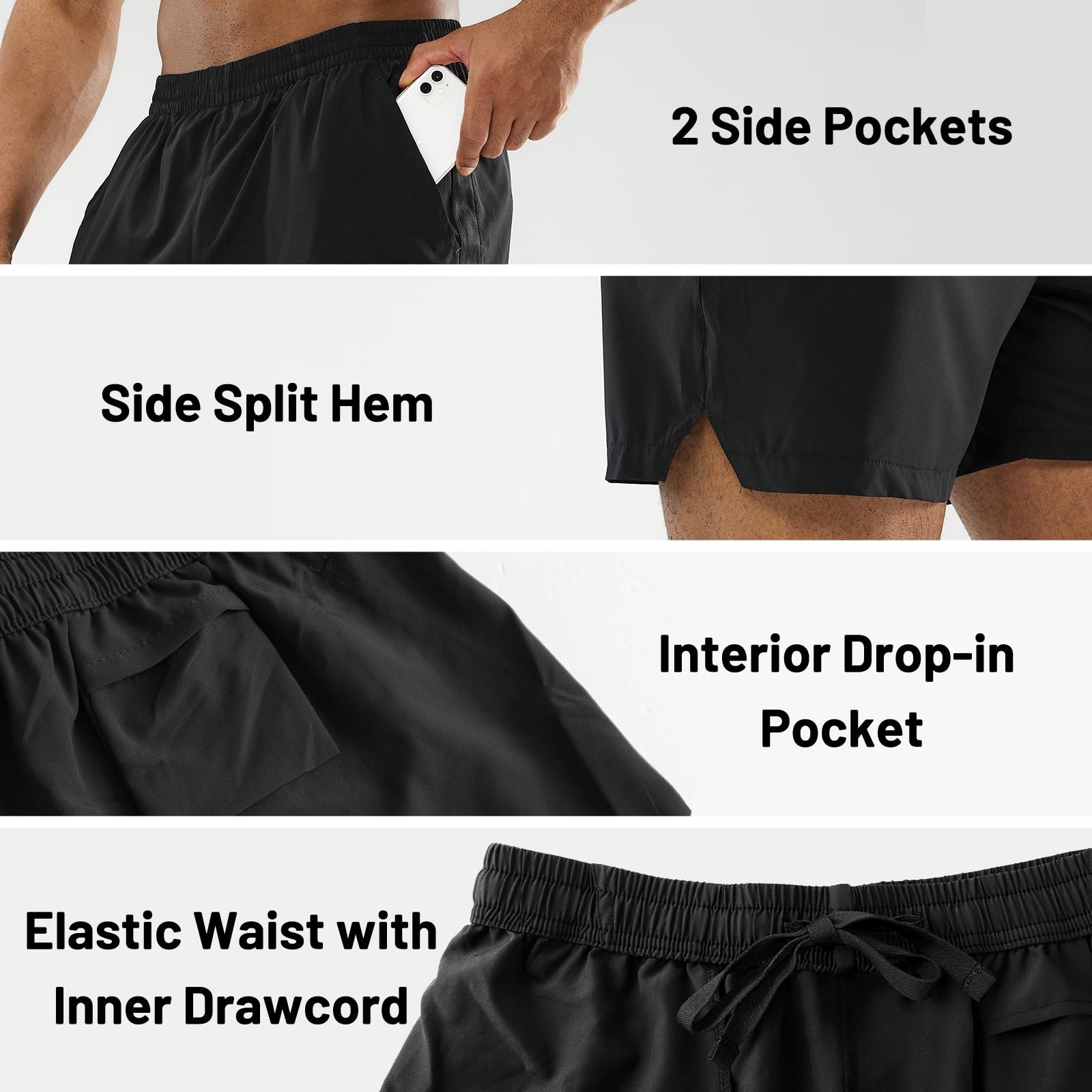 Men’s Workout Running Shorts Quick Dry Active 5 Inches Shorts with Pockets, L…