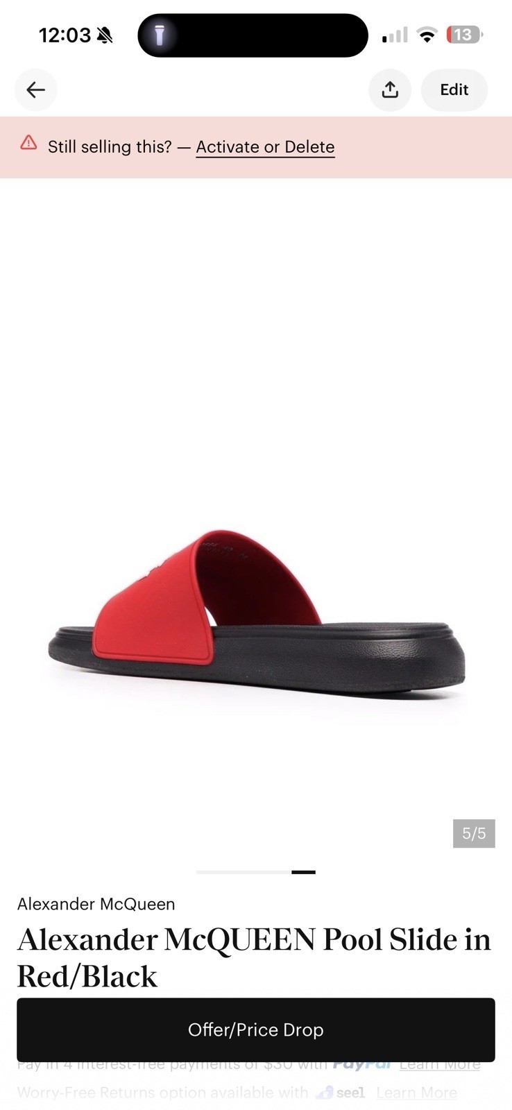 Alexander McQueen Men’s Logo Pool Rubber Slide Sandals Red Size 41 (8)