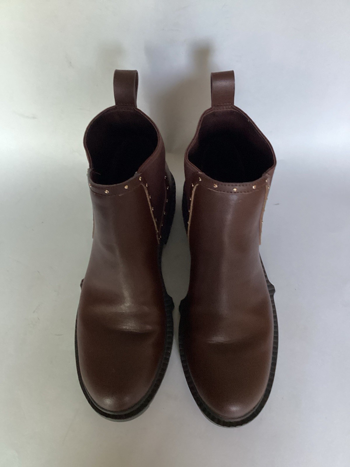 Coach Lory Leather Brown Studded Chunky Ankle Boots WORN ONCE Retail $250 Size 7