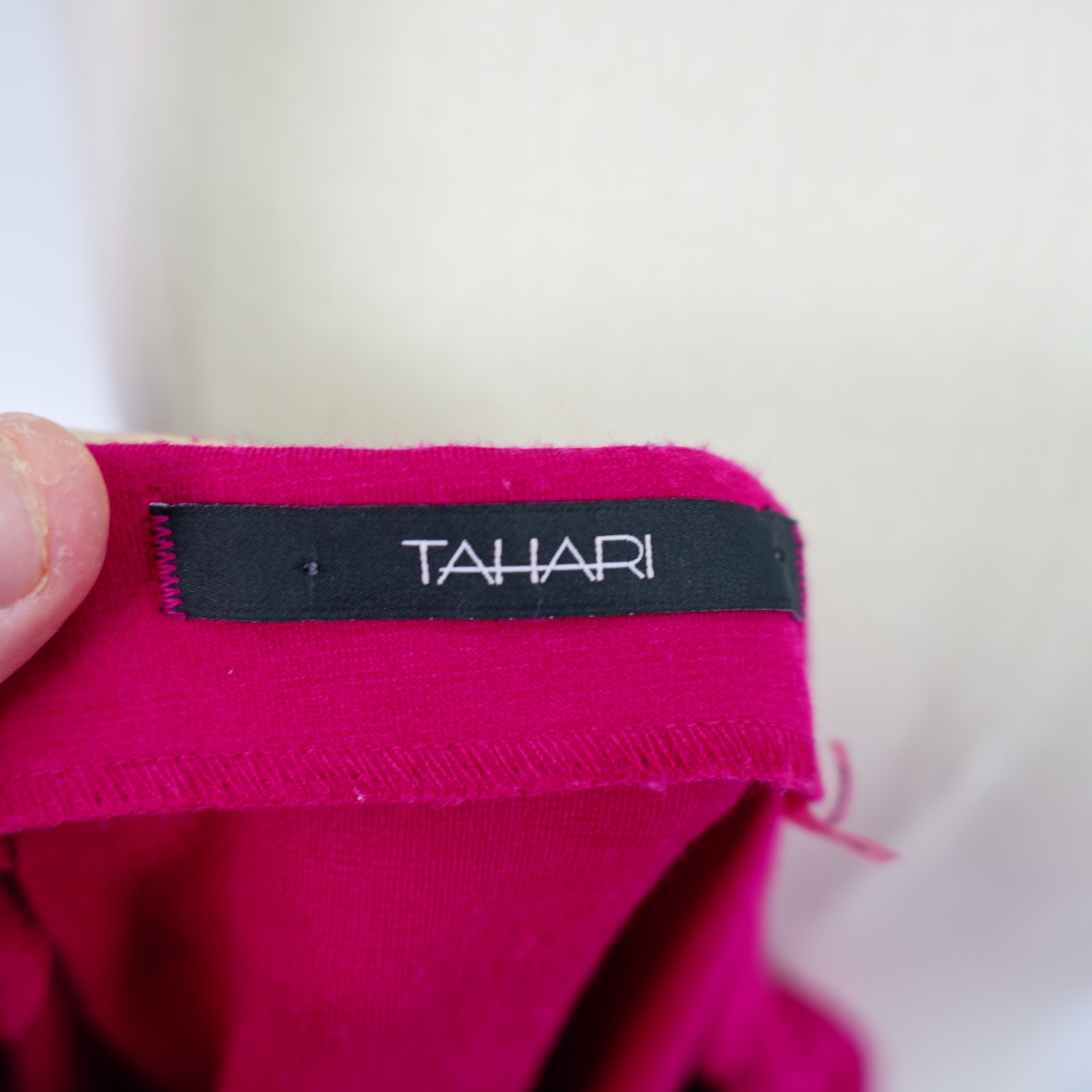 Tahari -Large- Hot Pink Peplum Top Blouse Boat Neck Short Sleeve Waist Flare