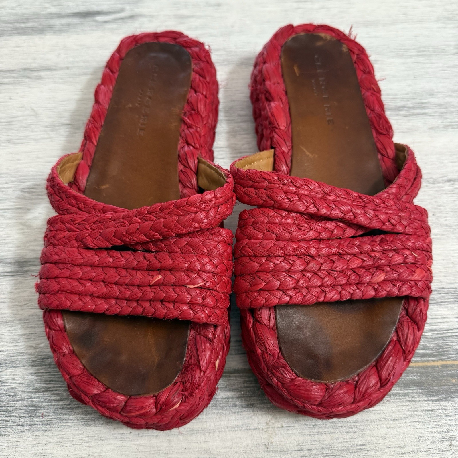 Robert Clergerie Womens Raffia Idalie Sandals Tan Woven Platform size 38
