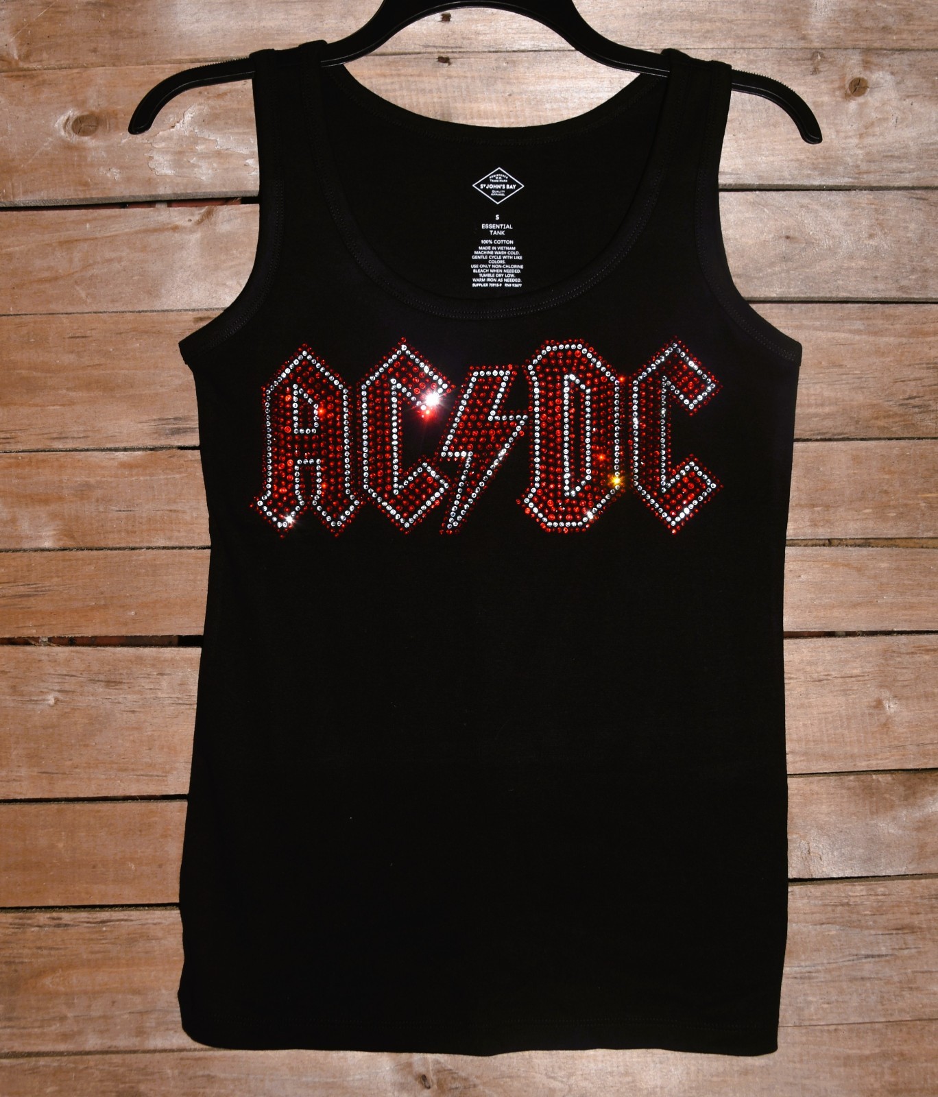AC/DC rhinestone bling shirt or tank XS S M L XL XXL 1X 2X 3X 4X 5X red clear