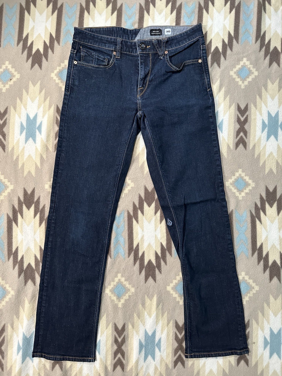 Volcom Solver Jeans Mens 30 Modern Fit Straight Leg Stretch Denim Dark Blue Wash