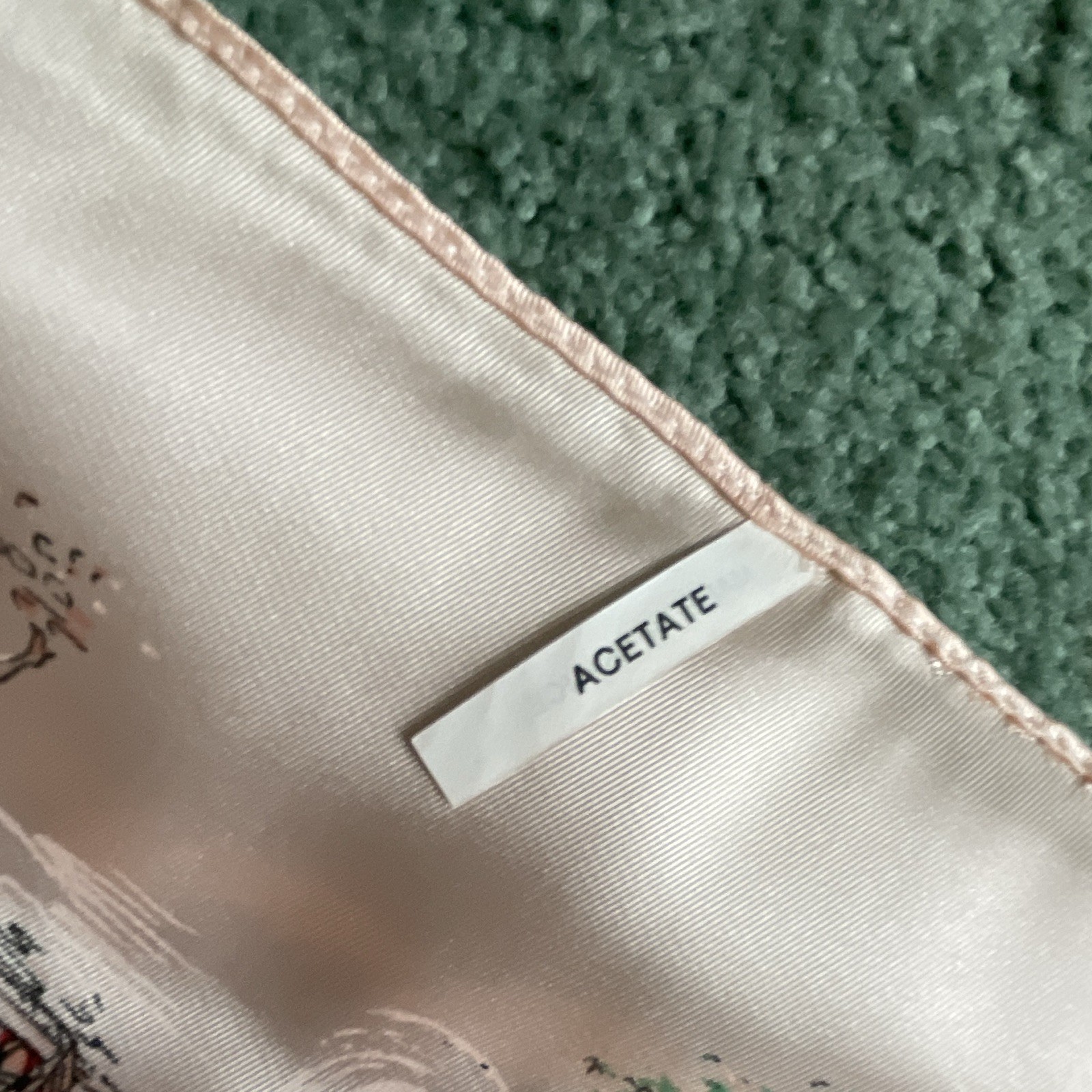 Acetate Satin Square Scarf Bonjour Paris Graphic Print Made in France Pink