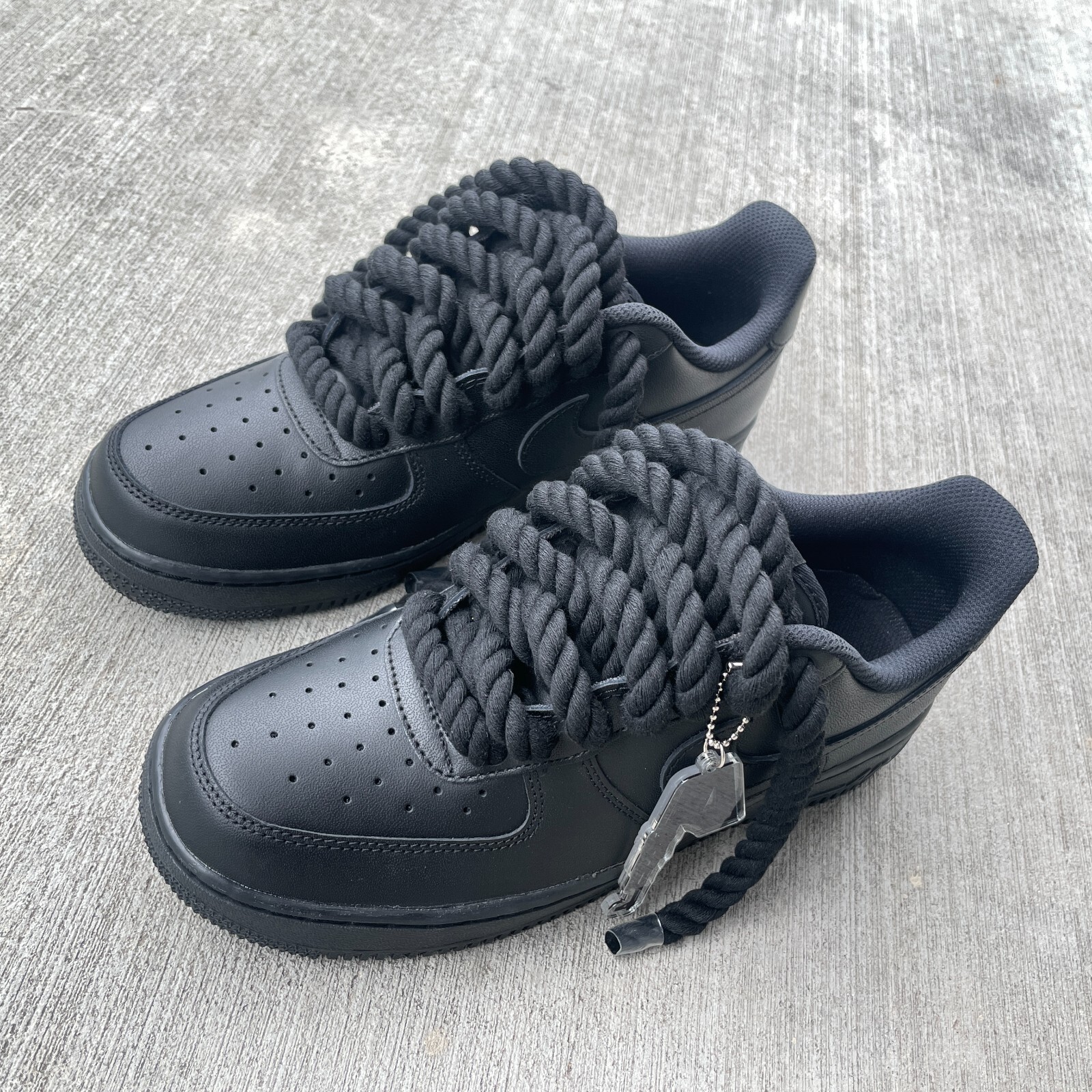 Custom Nike Air Force 1 Black with Chunky Rope Laces AF1 and Hangtag