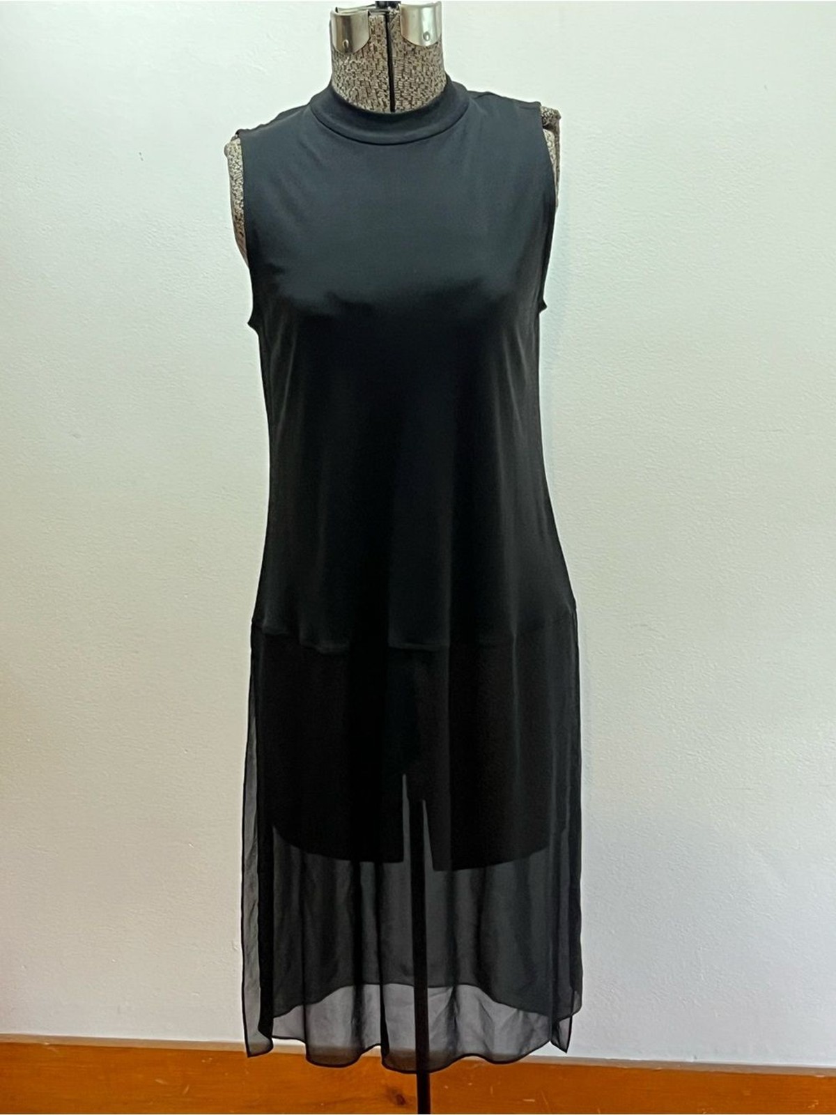 Eileen Fisher Sleeveless Black Tunic with Sheer Hem