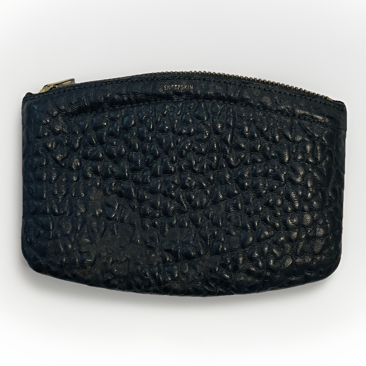 Black Sheepskin Pebbled Leather Coinpurse Gold Accent