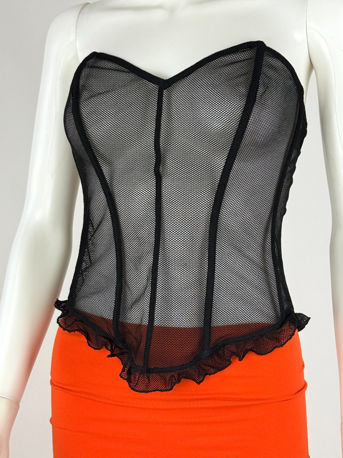 La Perla 36 US 90 FR 3 IT BIack Sheer Bustier Mesh Lace Lingerie Boning Auth