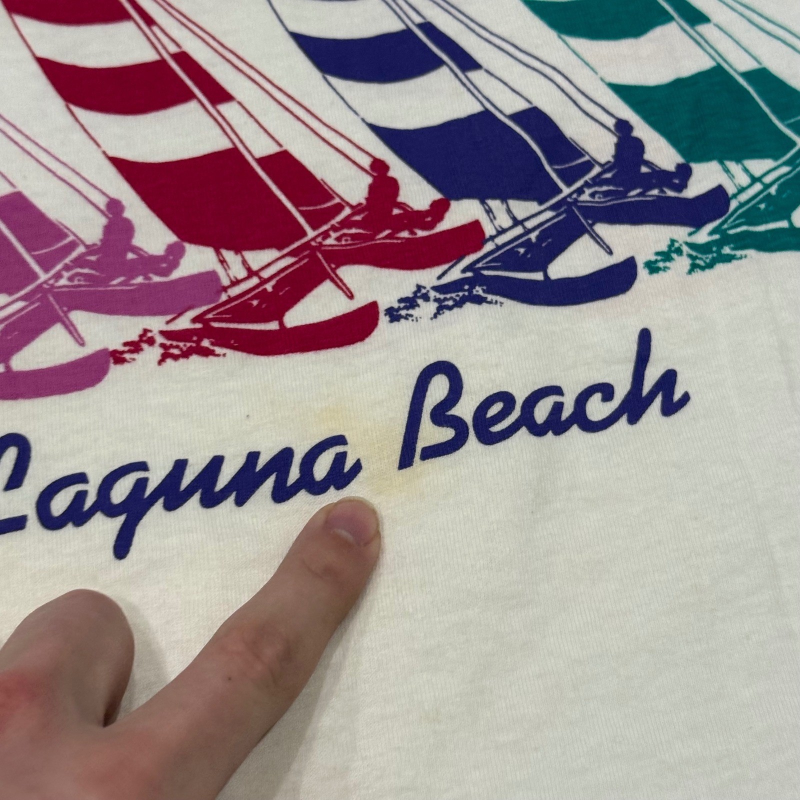 VTG 90s Crazy Shirts Laguna Beach Sailboat Graphic TShirt Mens M White Single