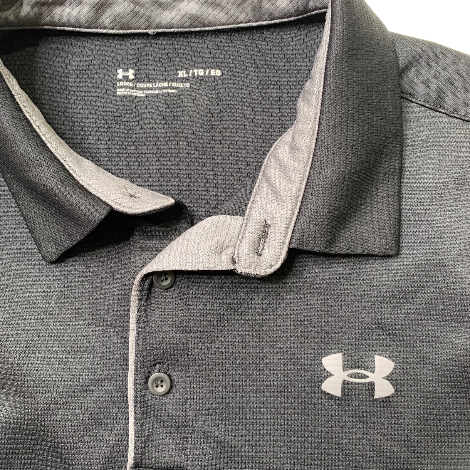 Under Armour Shirt Mens XL Extra Large Black Loose 3-Button Placket Golf Polo