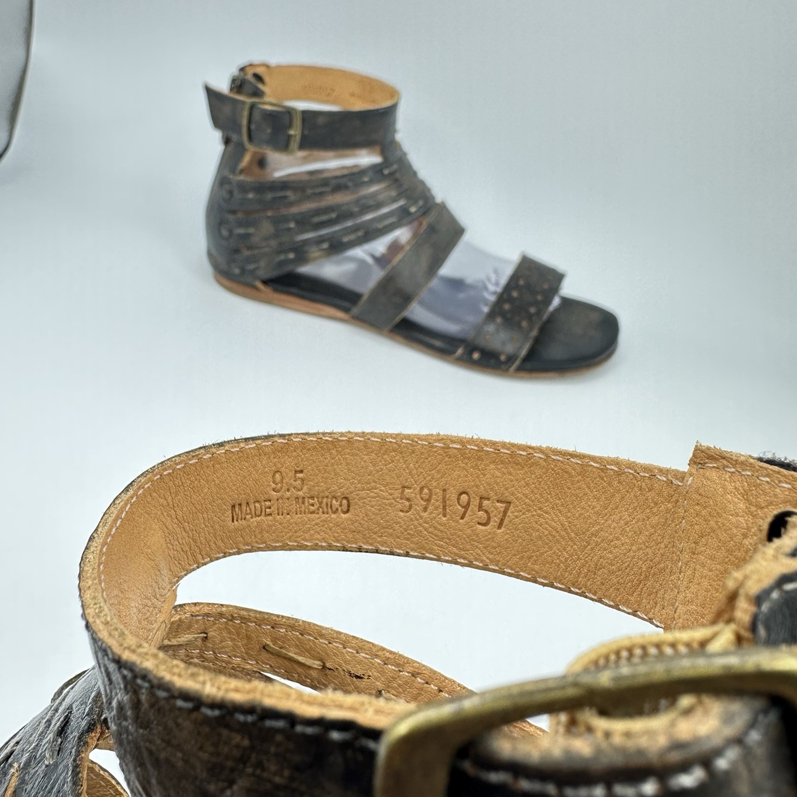 BED STU-Artemis Gladiator Sandals Black Hand Wash Leather Zip Women Size 9.5