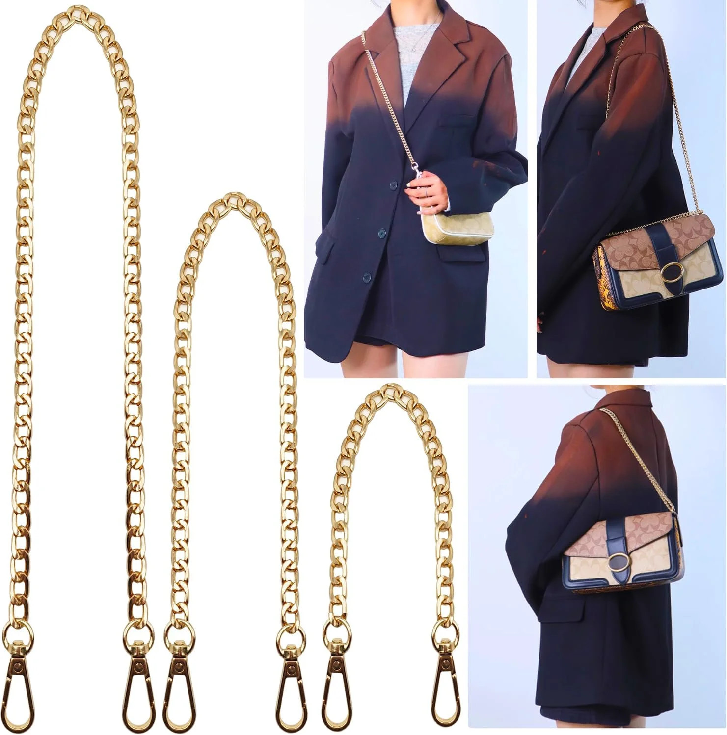 3 Pack Gold Metal Chains for Purse Strap Wallet Bag Chain Replacement (16″,36″,4