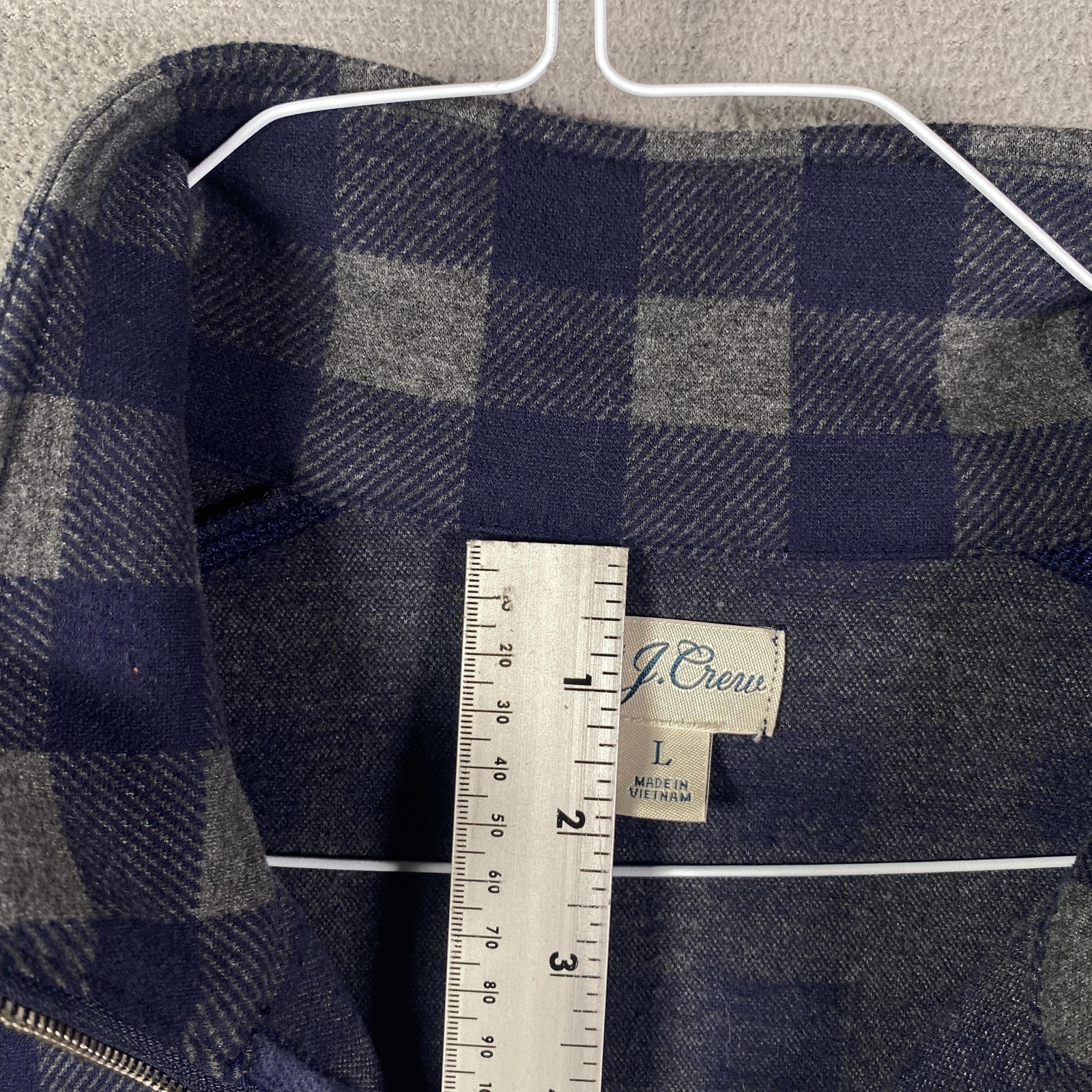 J Crew Sweater Mens Large Blue Gray Plaid 1/4 Zip Mock Neck Knit Pullover