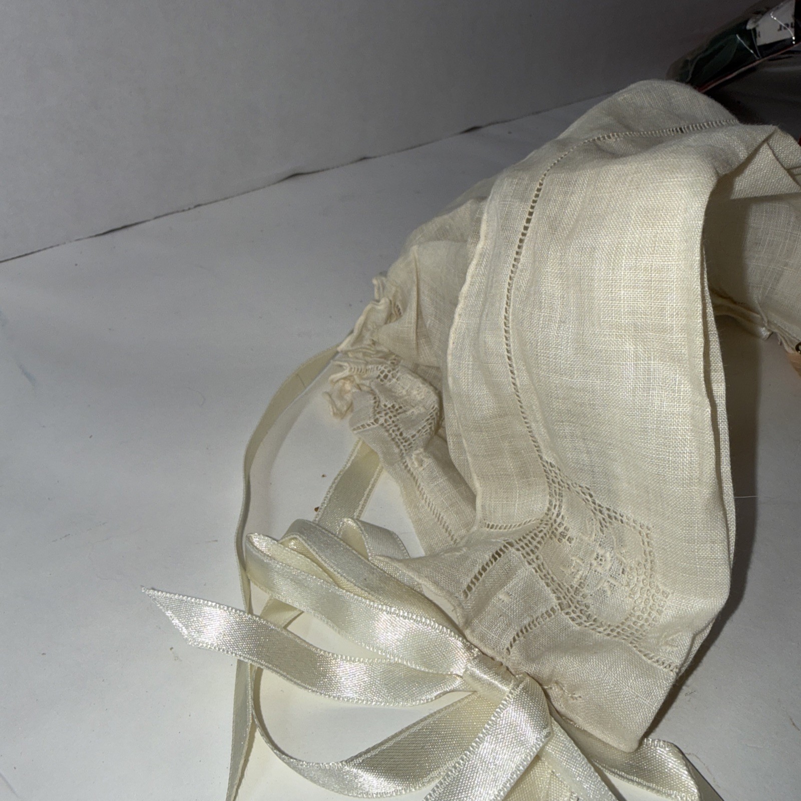 Vintage Baby Christening Bonnet Magic Hanky Wedding Heirloom Linen Lace
