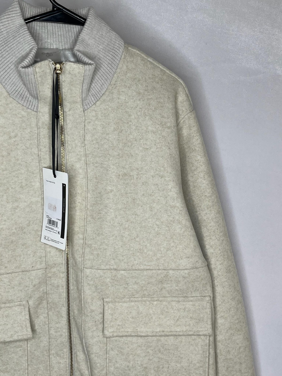CALIA Jacket Womens Medium Beige Patch Pocket Full Zip Fleece Lined NEW