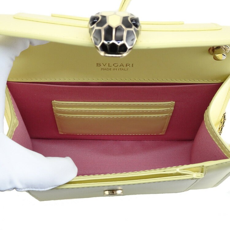 BVLGARI Shoulder Bag Serpenti Forever Handbag Leather Yellow Width 7.87” 99