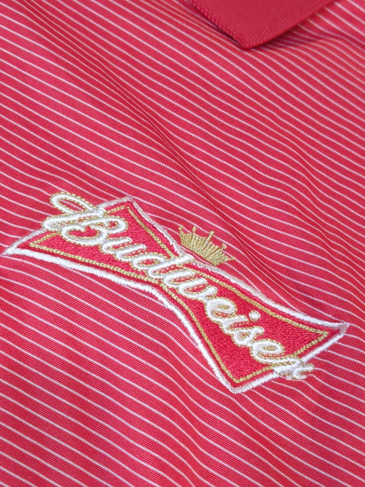 Budweiser Level Wear Polo Shirt Men’s Size XL Red Stripe Embroidered Golf Active