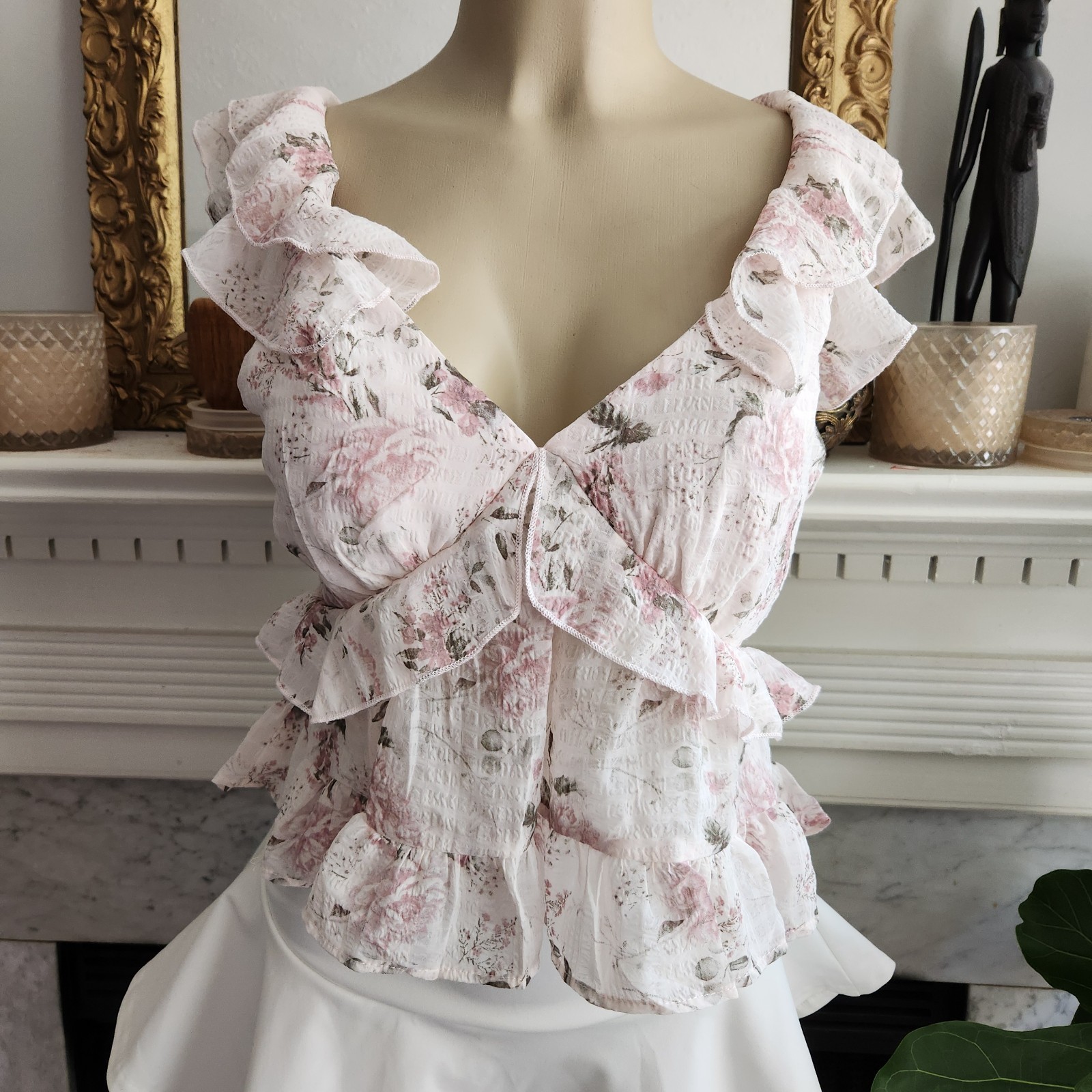 Trixxi Pink Floral Ruffle Top Size Large Ruffle Coquette Soft Girl Romantic