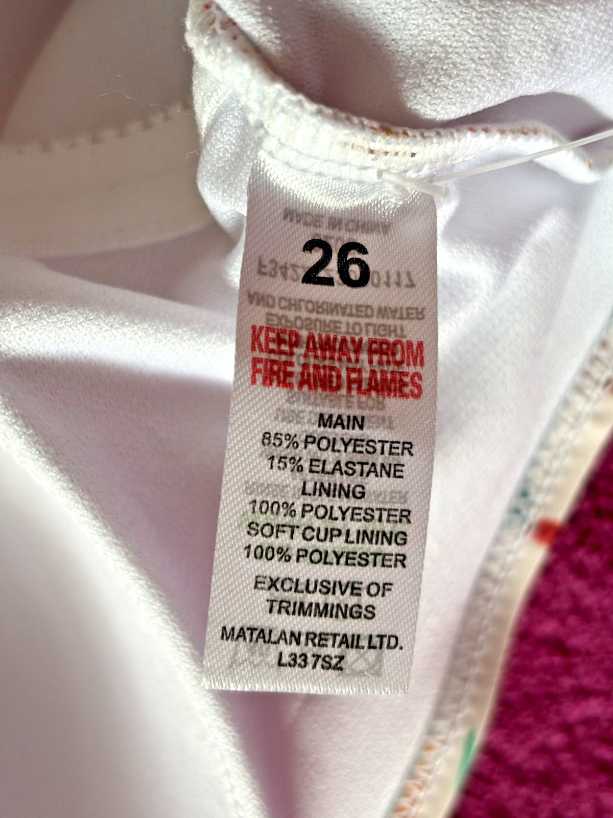BNWT Matalan UK 26 White Pink Beach Padded Swim Tankini