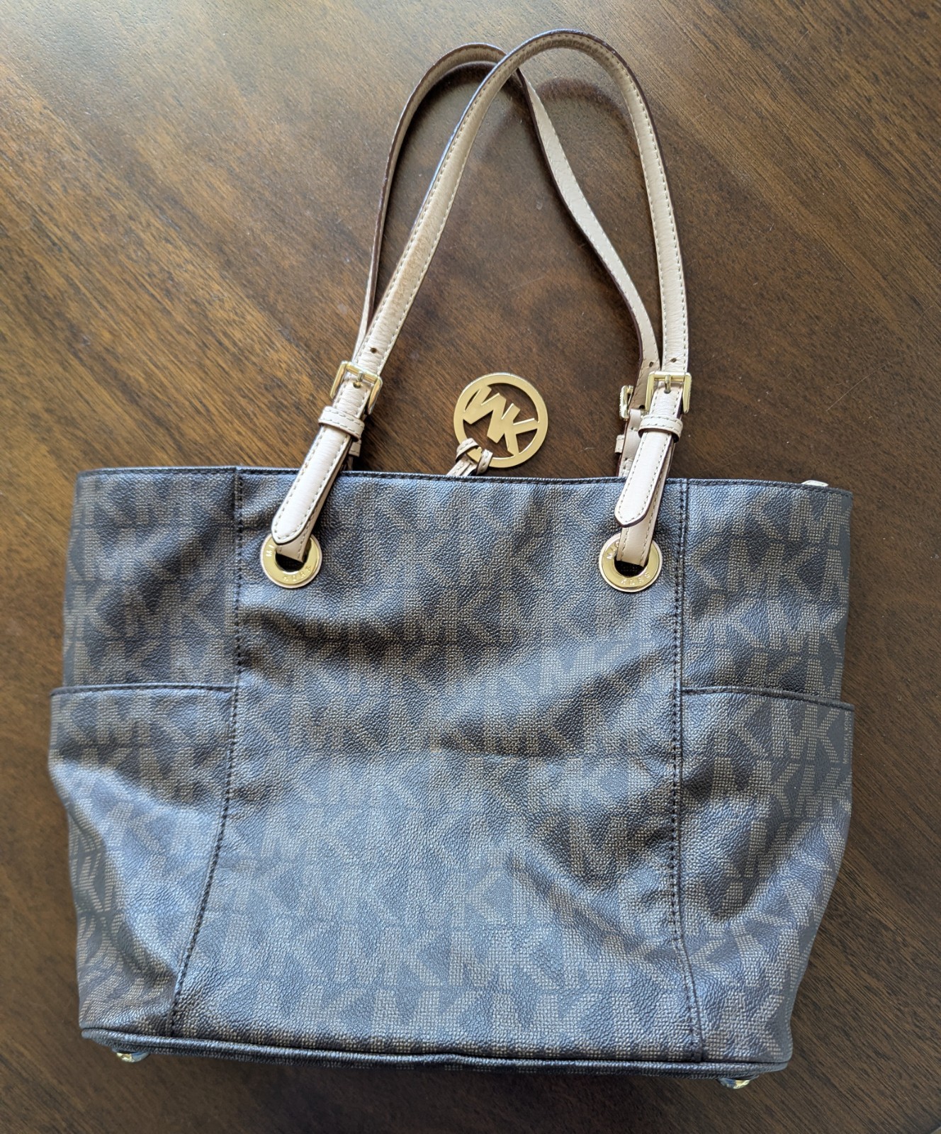 Michael Kors Signature Monogram Medium Tote Zip Double Handles Bag Charm