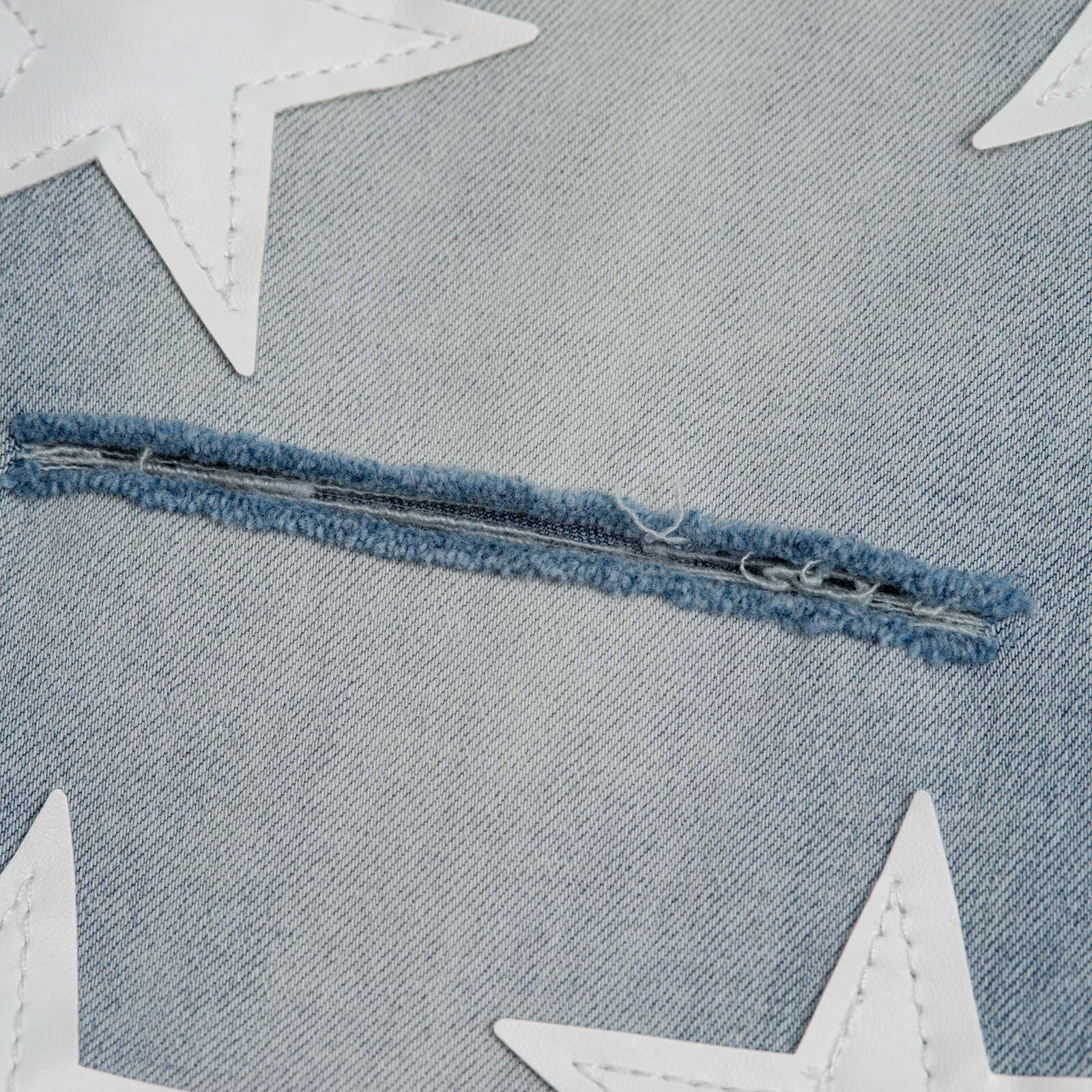 Men’s Ripped STAR PU Patchwork Grunge Skinny fit stretch Denim Washed jeans