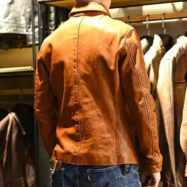 Men’s Classic Peacoat Style Biker Genuine Lambskin Leather Jacket