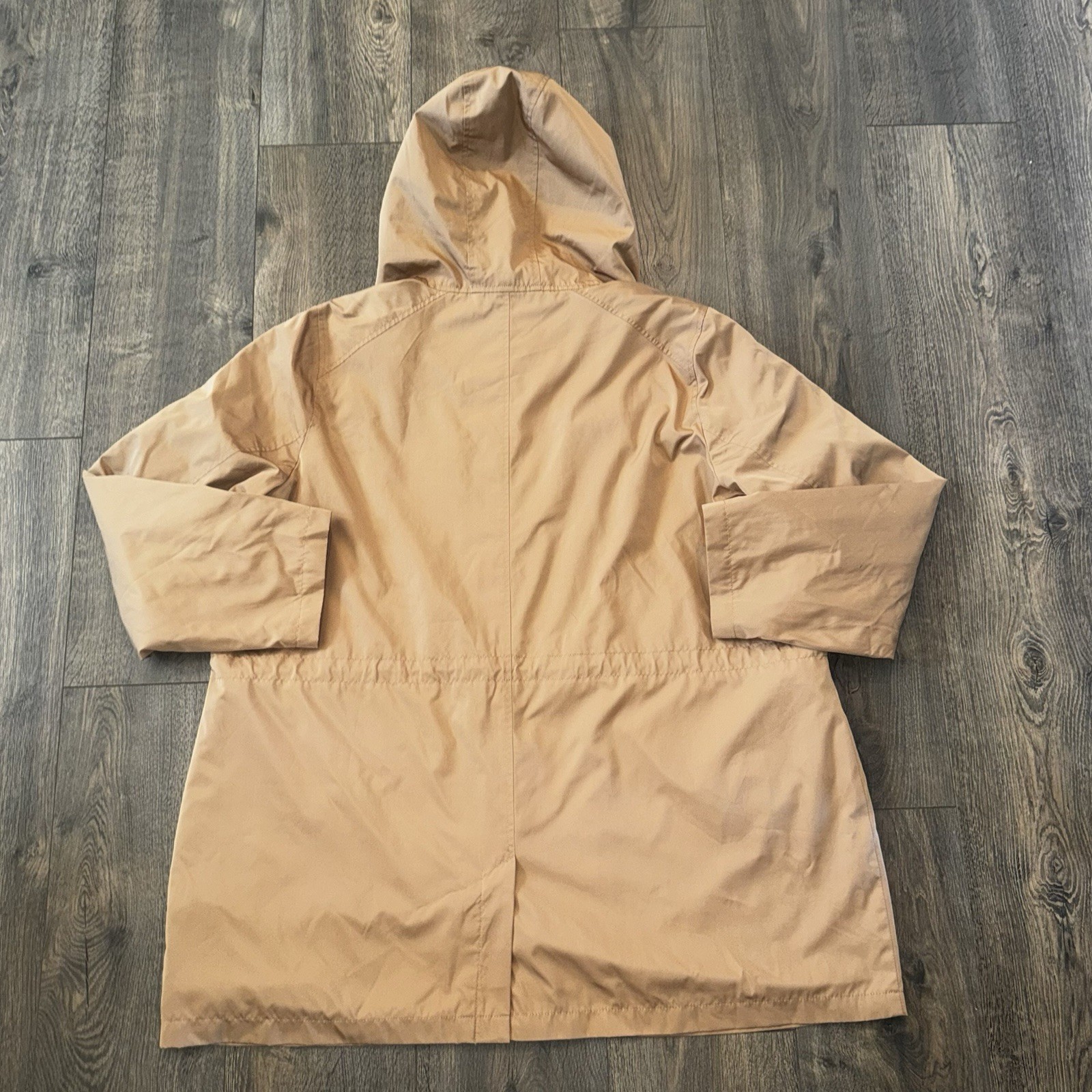 Time&Tru Women’s 1X Hooded Utility Jacket Zipup Button Hooded Khaki Windbreaker