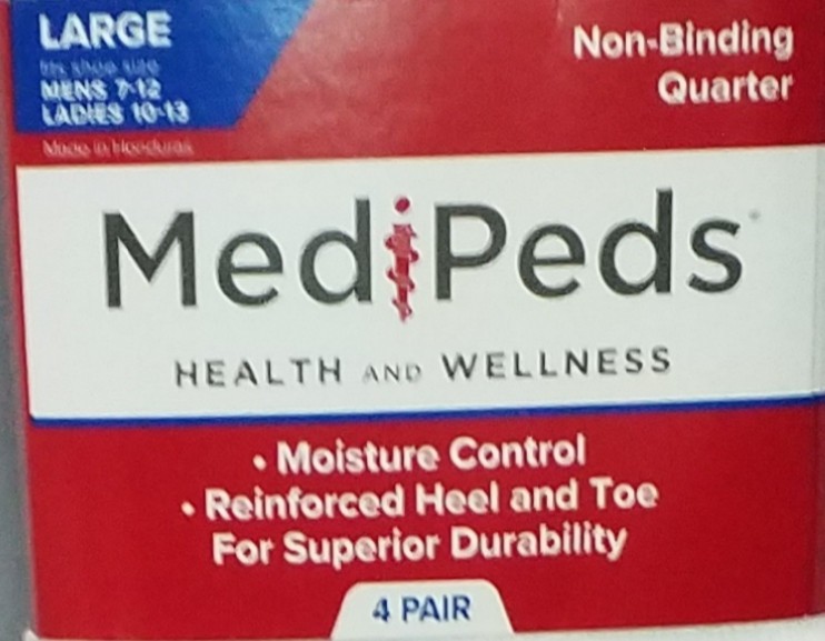 Genuine Medipeds Diabetic Ankle Socks Fits Men Shoe 7-12 Black 4 – Pack