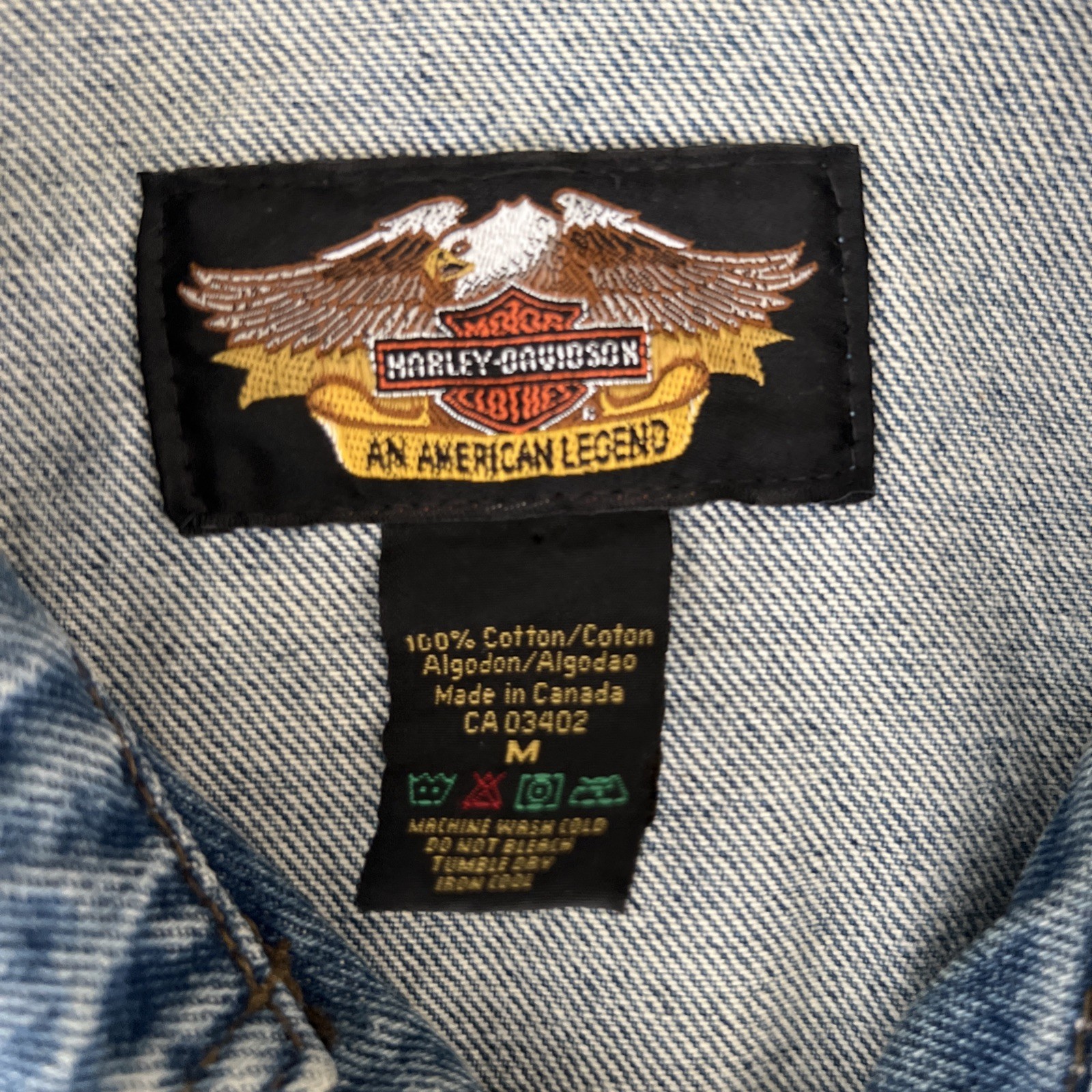 Harley Davidson Denim Vest Blue Wash Bar & Shield Mens Size M