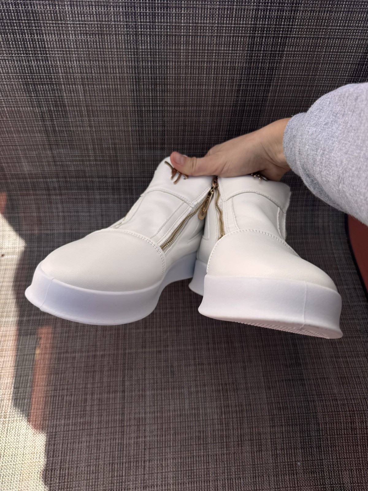 Men White High-Top Casual Sneakers,Thick Rubber Sole, Synthetic Material Size 44