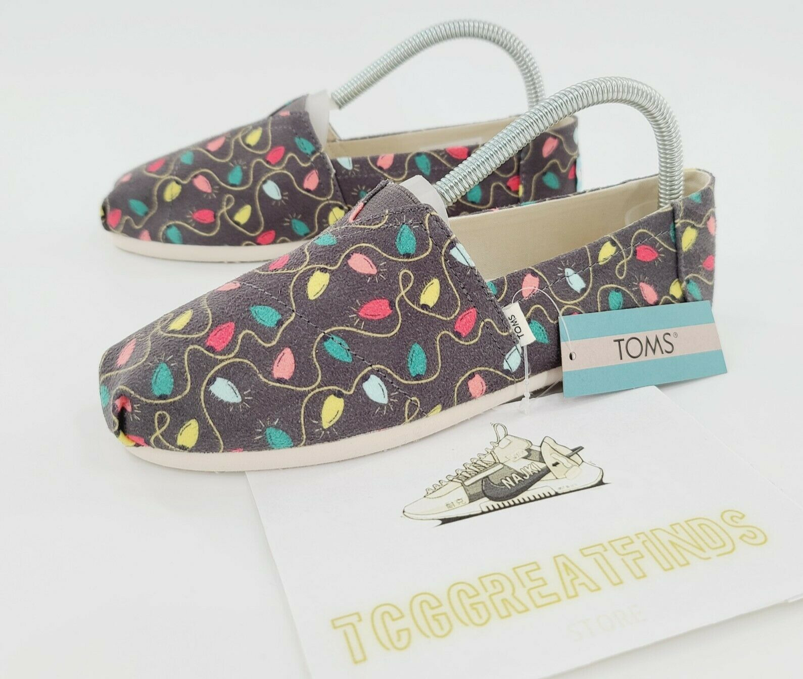 TOMS Christmas Women’s Forged Iron Tree Lights Print Holiday Shoes Size 9.5 NEW