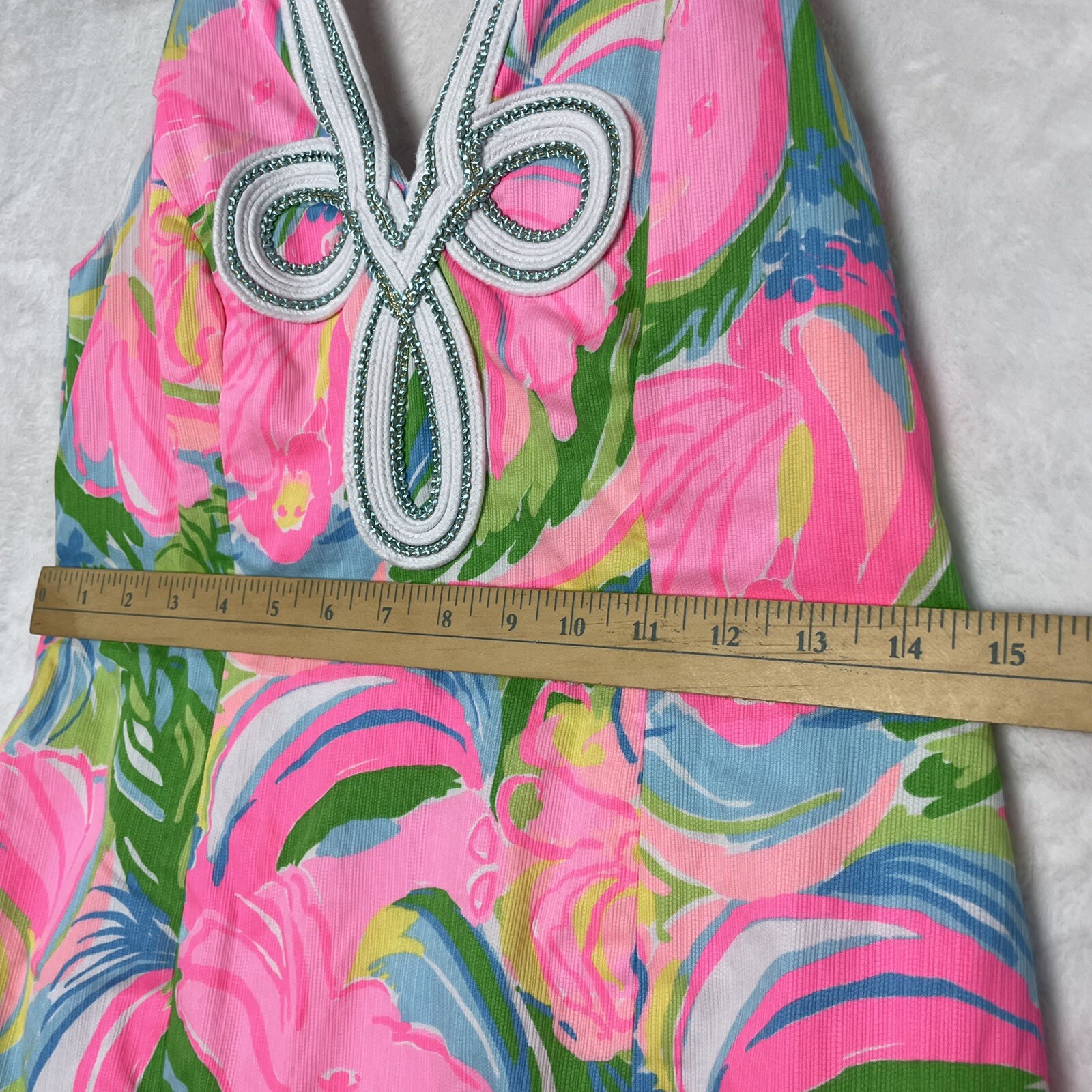 Lilly Pulitzer Tessa Shift Dress 2 Floral Tropical Print Embroidered Pink Green