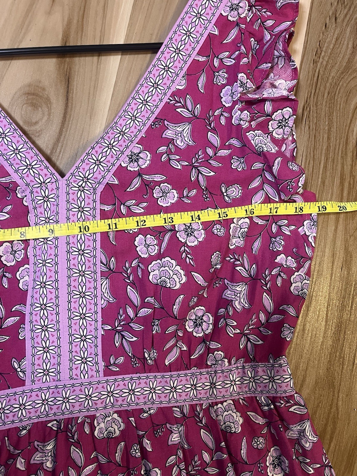 New Loft Size 8 Border Ruffle Midi Pocket Dress Fushia Lilac Floral Boho Tiered