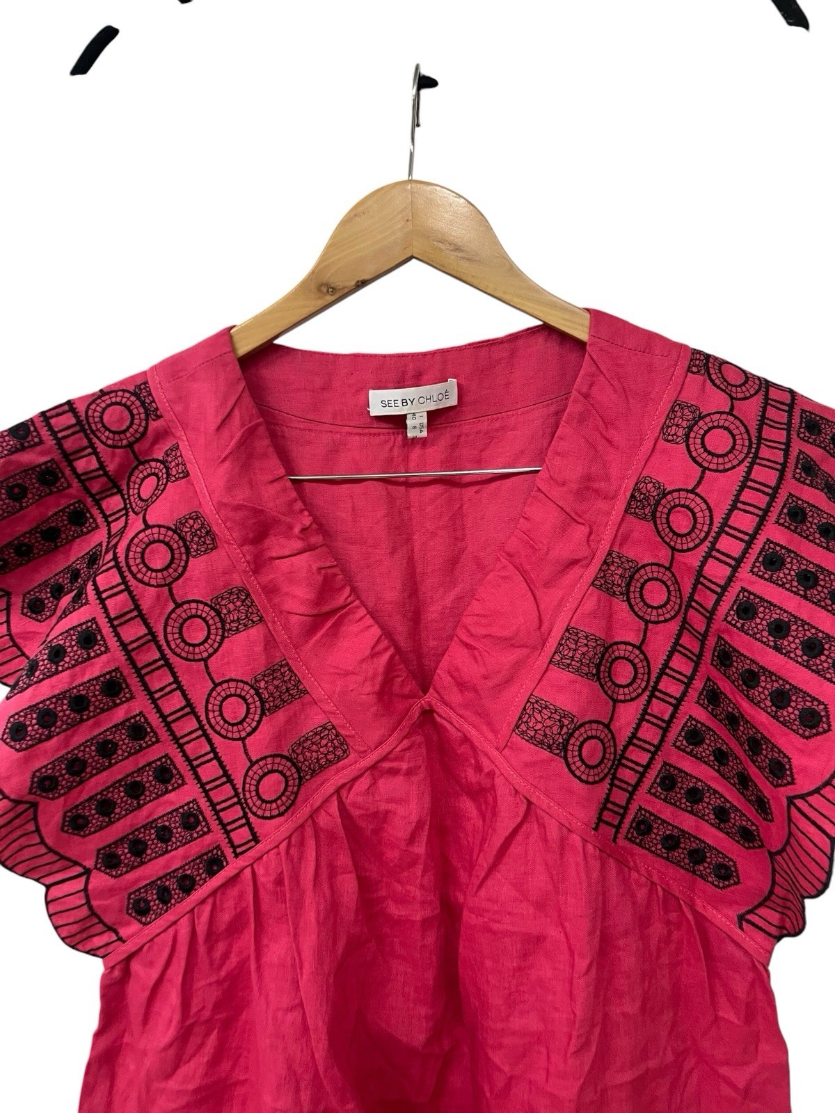 See By Chloe Pink Linen Embroidered Dress US 6