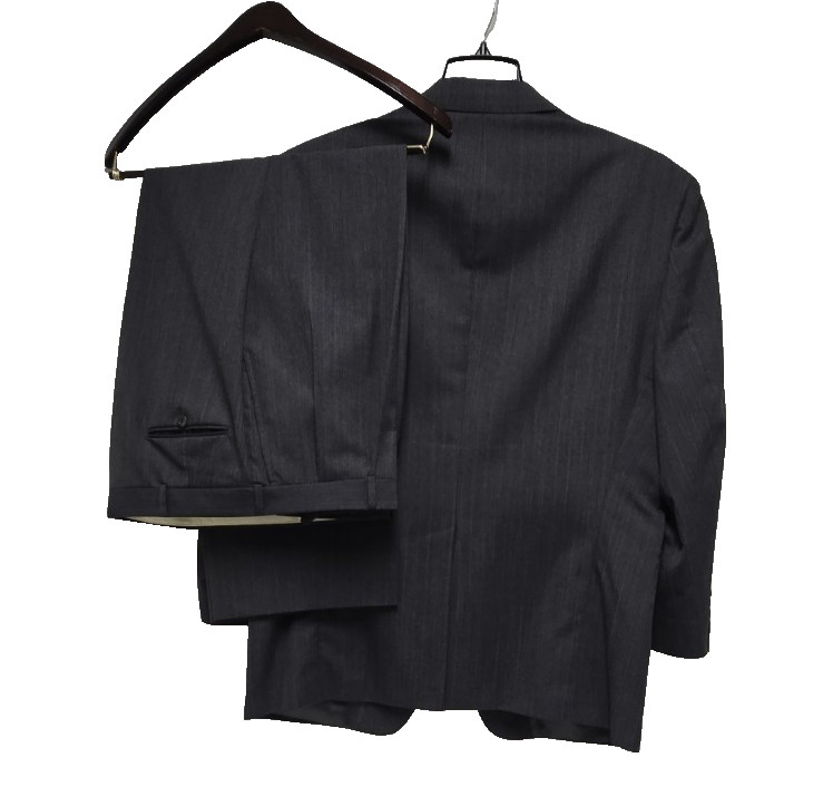 LaCrosse Larsón Florine Mens 48R 42×29+ 2 Pc Charcoal Pinstripe Suit USA Vintage
