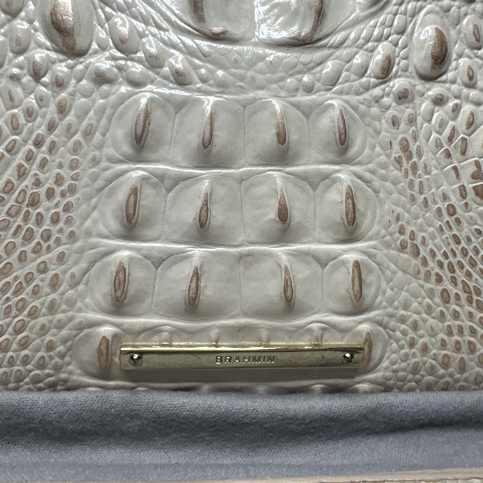 Brahmin Greta Satchel Bag With Crossbody Strap Cream Gold Croc Embossed