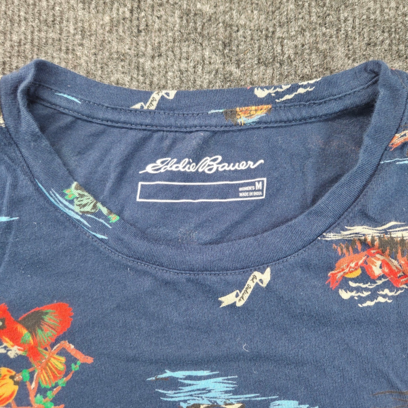 Eddie Bauer T-Shirt Womens M Blue Cotton Outdoor Nature Print Gorpcore Tee