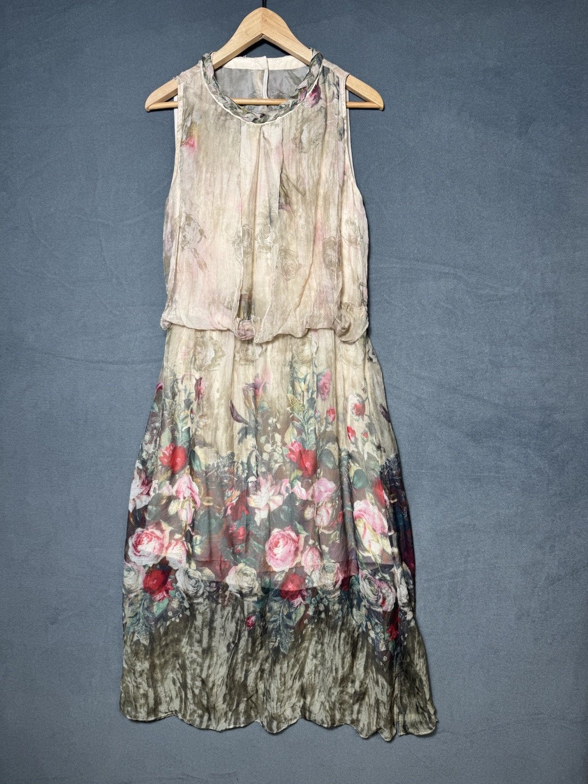 Queen Mulock Silk Chiffon Floral Blouson Dress Sz XL Fairy Ethereal Whimsical