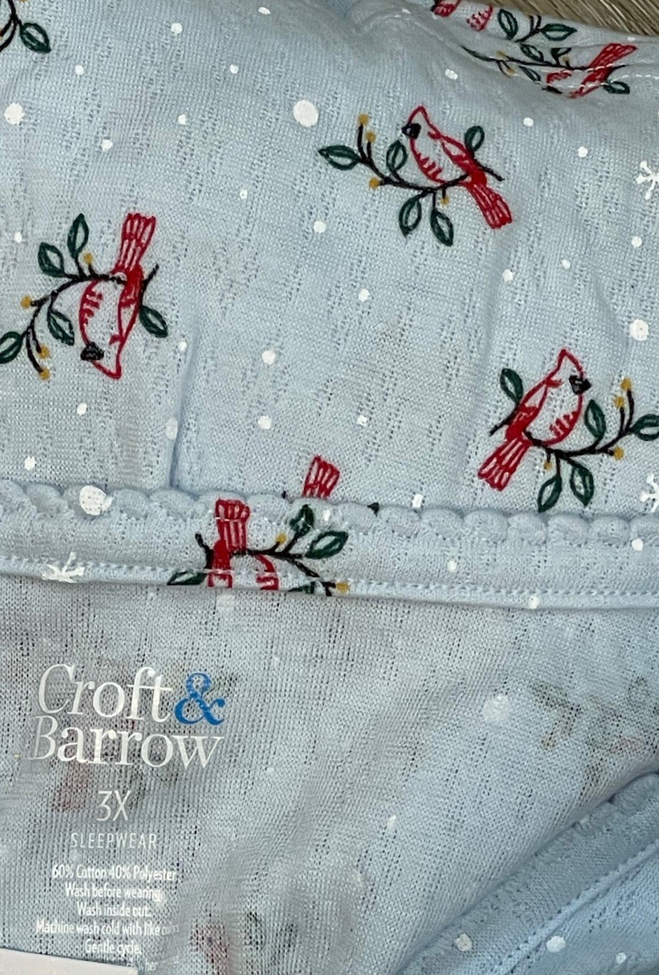 NEW Croft Barrow pajamas set Womens sz 3X Cardinal snowflake pockets holiday