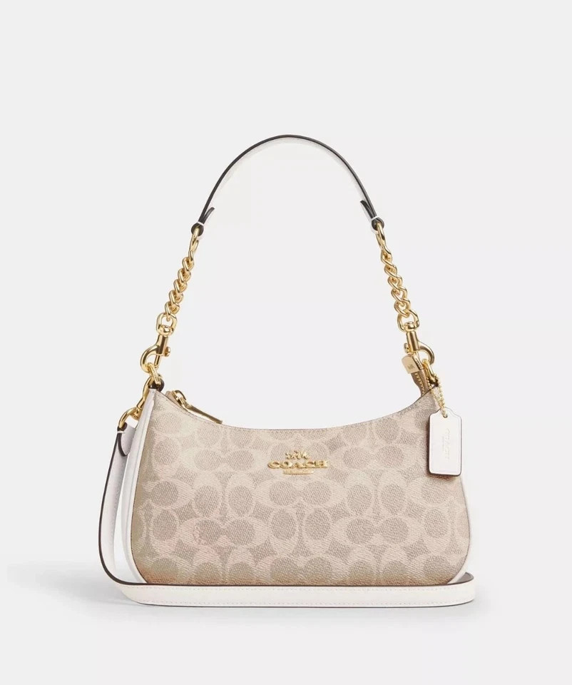 Coach NWT Teri Shoulder Bag In Signature Canvas CV933 Gold/Sand/Chalk!!